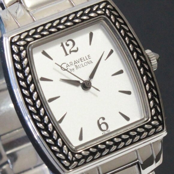 Caravelle Ladies Tonneau Style Quartz Watch By Bulova Silver Tone 26mm x 37.5mm - Picture 12 of 13